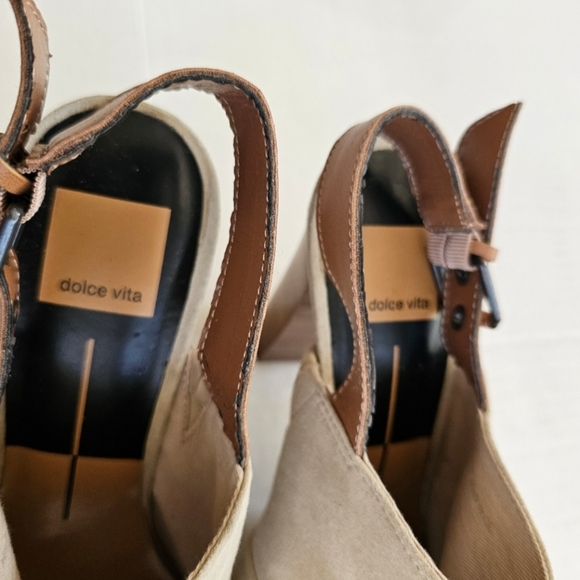 Dolce Vita taupe slingback mules size 8 suede peep toe 4 inch stacked heel - Picture 11 of 15